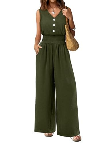 LOOKBOHO Jumpsuits Women Dressy Summer Fashion One Piece Sleeveless V Neck Wedding Guest Romper Outfit Clothes(AG,L) - Image 1