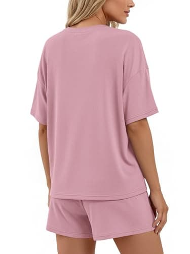 BTFBM 2 Piece Lounge Sets For Women 2026 Summer Airport Travel Vacation Outfits Loose Matching Clothing Spring Short Set(Pink, Small) - Thumbnail 3