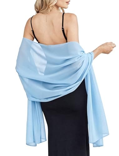 Avidlove Shrugs for Evening Dresses Soft Chiffon Wedding Shawl Wrap Formal Evening Scarf Light Blue - Image 1