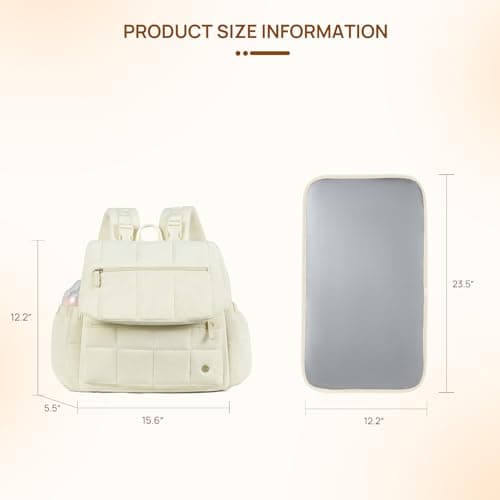 Telena Diaper Bag Mini Diaper Backpack with Changing Pad, Puffer Baby Travel Bag with Insulated Pockets, Stroller Straps, Beige - Thumbnail 4