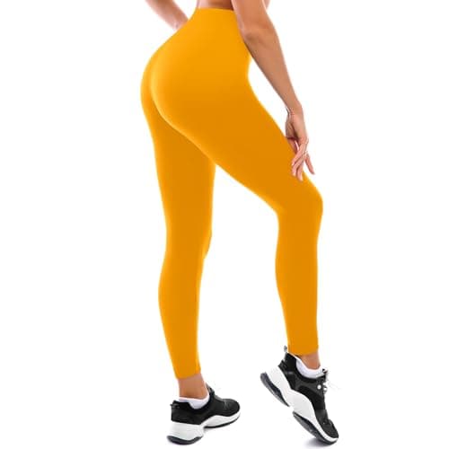 Fawarior High Waisted Leggings for Women, Buttery Soft Workout Yoga Leggings Dark Yellow XXL - Image 1