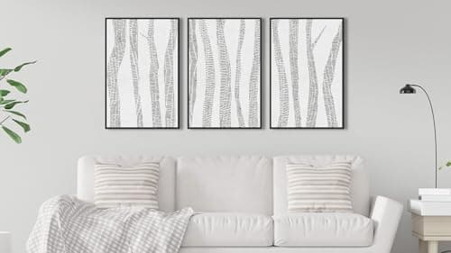 Large Framed Birch Tree Wall Art, Gray Abstract Forest Painting Canvas Prints, Neutral Minimalist Botanical Canvas Art Modern Plant Decor for Living Room Bedroom Kitchen 20"x28"x3Pcs - Thumbnail 2