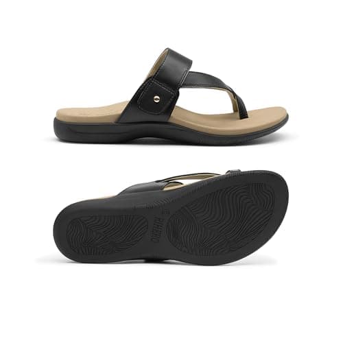 Rihero Orthopedic Sandals for Women Black Flip Flops with Arch Support Orthotic Comfortable Slip On Casual Walking Thong Slide Sandals Size 10 - Thumbnail 3