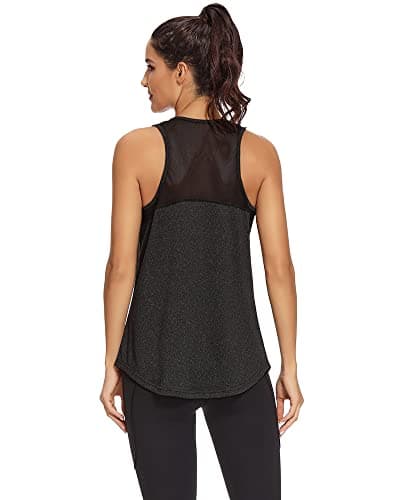 Quccefods Workout Tank Tops for Women Sleeveless Athletic Yoga Shirts Mesh Racerback Tank Tops Gym Workout Clothes Black - Thumbnail 4
