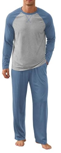 NITAGUT Men's Pajama Set Long Sleeve Sleepwear 2 Piece Loungewear with Pockets Soft Comfy Nightwear,Blue-S