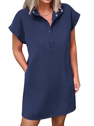 ANRABESS Women Summer Shirt Dress Casual Short Sleeve Henley Neck Mini Shift Tunic Dresses 2026 Beach Vacation Cruise Clothes Navy Blue X-Large - Image 1