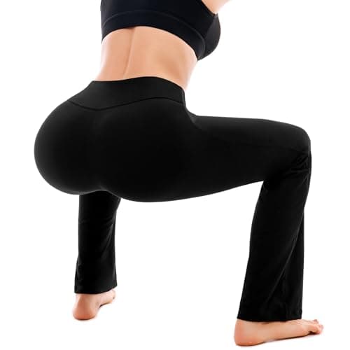 SINOPHANT Flare Leggings for Women with Pockets,High Waisted Tummy Control Bootcut Yoga Pants for Women Soft Bell Bottoms Black XL - Thumbnail 5