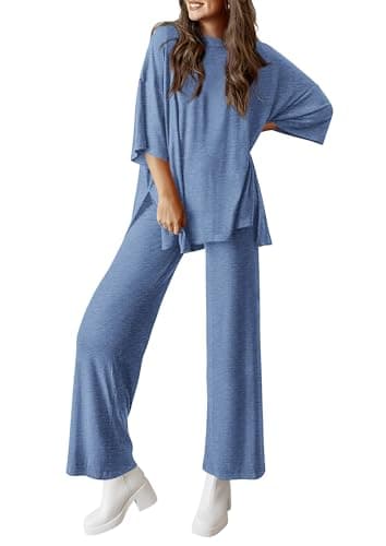PRETTYGARDEN Two Piece Sets for Women Summer Fashion Lounge Matching Set 2026 Spring Travel Vacation Airport Outfits Clothing (Grey Blue,X-Small) - Image 1