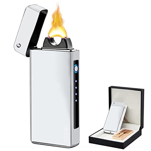 TIKIUKI Plasma Lighter Rechargeable, Windproof USB Lighters Arc Cool Lighter with Projection Stone, Visual Battery Auto-Off, Vintage Custom Lighters Design for Outdoor Camping Candle Gift（Silver） - Image 1