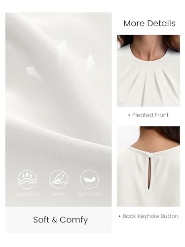 Funlingo Dressy Top for Women Summer Trendy Short Sleeve Blouses Crew Neck Pleated Business Casual Shirts Interview Work Clothes L White - Thumbnail 6