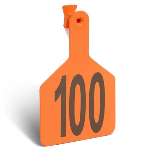 Cattle Ear Tags with 001-100 Numbers Large 1-Piece Z Livestock Ear Tags for Cow Goat Sheep Pig Calves Dog,Animal ID Identification Tag 4.4"x 3",Orange