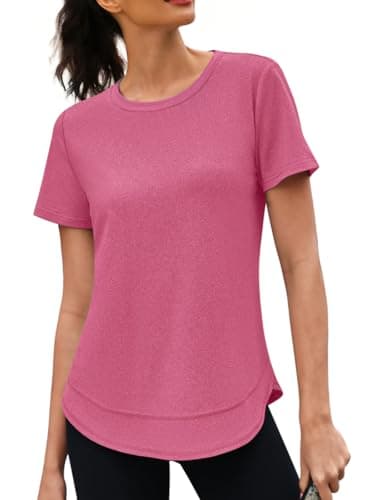 3rd hill Womens Workout Tops Short Sleeve Crewneck Sports Yoga Running Shirts Quick Dry Outfits Pink M - Image 1