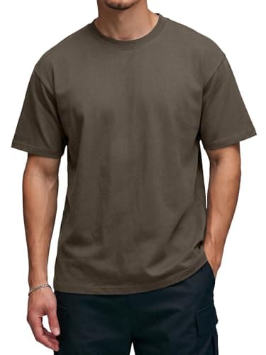 Comdecevis Men T Shirts Relaxed Midweight Cotton Thick Loose Fit Unisex Tees Mens Clothes, Coffee, 3XL - Image 1