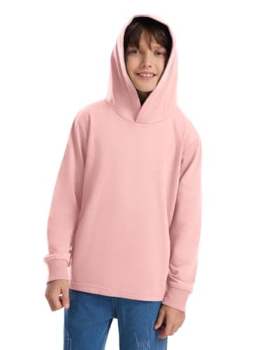 Humordream Boys Hoodies Long Sleeve Pull-on Lightweight Solid Casual Hooded Sweatshirts 5-14 Years Pink - Image 1