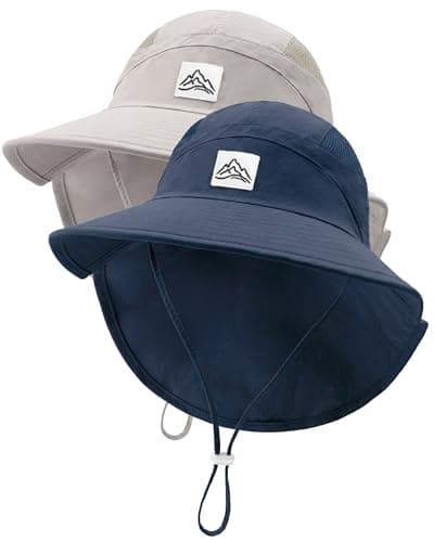 Toddler Baby Sun Hat UPF 50+ Kids Summer Outdoor Sun Hats for Boys Girls Beach Fishing Hat Age 0-8 Years (US, Age, 8 Years, 15 Years, Light Gray+Navy Blue)
