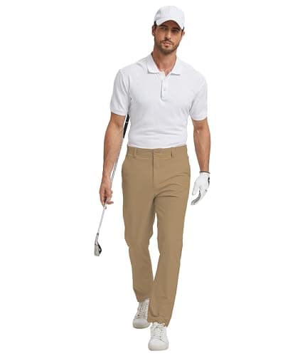 NATUVENIX Golf Pants Men Stretch Work Dress Pants Lightweight 30" Slim Fit Business Casual Pants for Men with Pockets Khaki - Thumbnail 5