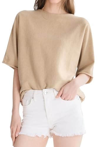 Orolay Women's Short Sleeve Boat Neck Sweater Lightweight Dolman Sleeve Loose Knit Top Trendy Spring Summer 2026 Khaki - Image 1