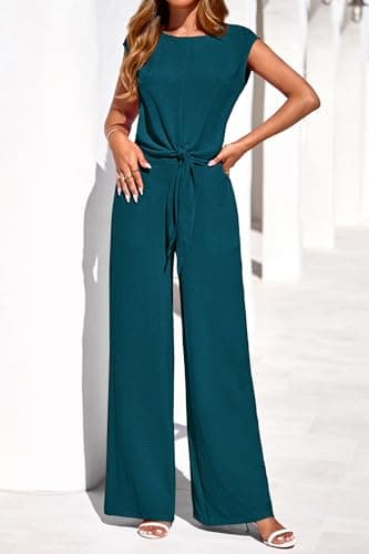 PRETTYGARDEN Women 2 Piece Lounge Sets 2026 Casual Summer Outfits Cap Sleeve Strappy Crop Tops Wide Leg Pant Tracksuit(Dark Blue,Large) - Thumbnail 4
