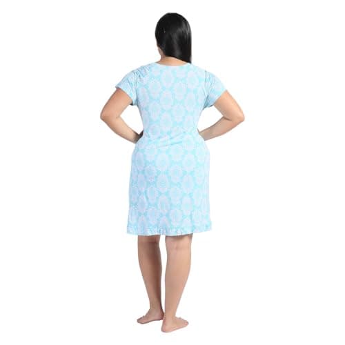 Breathable Women's Nightgown - Viscose made from Bamboo Sleepwear, Short Sleeve Comfy Ladies Pajama,Women’s Pijamas de Mujer Blue - Thumbnail 5