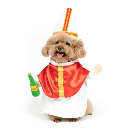 NACOCO Halloween Dog Pope Costume - Pet Cosplay Clothes Cat Special Outfit Apparel Pope Hat Adjustable Puppy for Pet Parties Small Medium and Large Dogs(Red Pope, S)