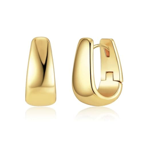 14K Gold Plated Small Chunky Silver Earrings Small Hoop Earrings for Women Rectangle Hypoallergenic Small Gold Hoop Earring Square Hoops Earing