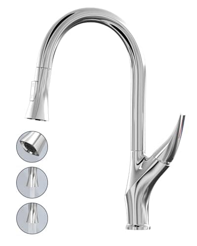 Kitchen Faucet with Pull Down Sprayer, Brass Faucet for Kitchen Sink, Bar Faucet with Ceramic Cartridge,Kitchen Sink for for RV, Farmhouse, Laundry, Outdoor (Standard, Brushed Chrome Plating) - Image 1