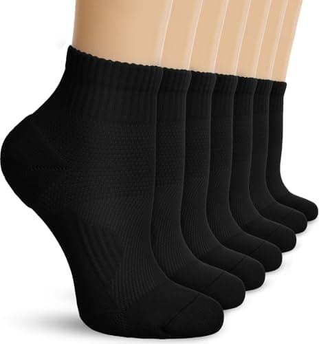 DHSO 7 Pairs Cushioned Ankle Compression Socks for Women Plantar Fasciitis Running Wicking Socks with Arch Support(7-Black,Small-Medium) - Image 1