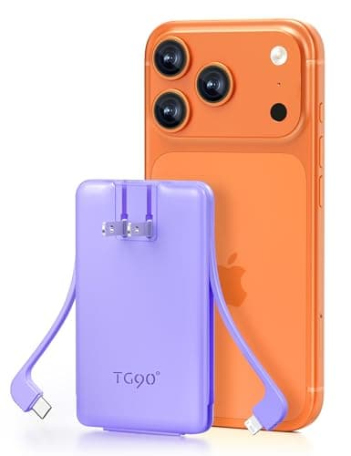 TG90° 5000mAh Portable Charger Built-in AC Wall Plug and Cables, Pocket Size Power Bank, Slim Fast Charging External USB C Battery Pack Compatible with iPhone 17 16 15 14 13 12 Samsung Google iPad - Image 1
