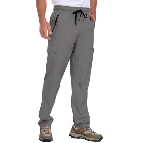 AGVNG Hiking Pants Men Waterproof Quick Dry Cargo Pants with 4 Pockets Elastic Waist Drawstring UPF 50+ Lightweight Work Casual Athletic Running Dark Grey XL - Image 1
