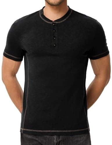 Dokotoo Men Men's Men's Henley Shirts Long Sleeve Casual Classic Tee Cotton Button Up Henley T-Shirts Black XX-Large - Image 1