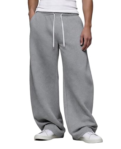 Susclude Baggy Sweatpants Men Wide Leg Elastic Waist Track Pants with Pockets Open Bottom Loose Fit Joggers Gym Lounge Grey - Image 1