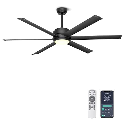 Ohniyou 60" Industrial Ceiling Fan with Lights - Remote & APP Control, Dimmable, DC Motor, Outdoor Fan with Aluminum Blades for Patio Living Room, Black - Image 1