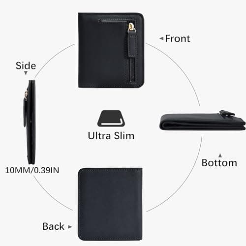 Gostwo Small Wallet for Women, Compact Bifold Credit Card Holder, Slim RFID Blocking Cash Black Wallet, Billfolds Thin Leather Zipper Mini Wallet Gift for Ladies Teen Girls Travel with ID Window - Thumbnail 4