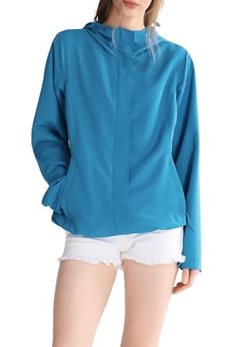 Orolay Women's Lightweight Outdoor Jacket Hooded Packable Softshell Raincoat Travel Water-repellent Breathable Hiking Windbreaker Blue Small - Image 1