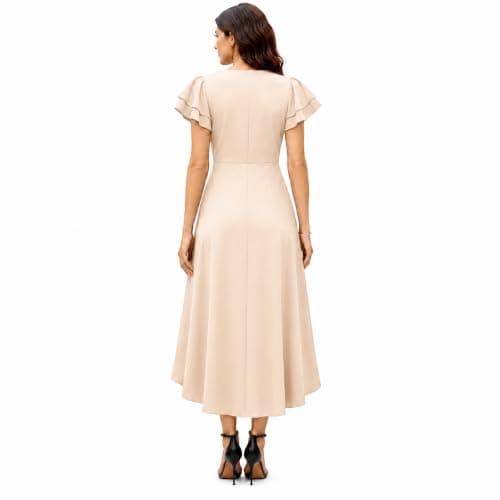 BTBII Women's Black Formal Dresses V Neck Midi Dress Church Dresses for Wedding Cocktail Party Birthday Summer - Thumbnail 3