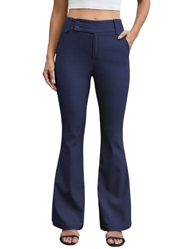 Eddoyee Dress Pants for Women Flare High Waisted Stretchy Work Trousers Business Casual Office Pants Comfortable with Pockets(Navy Blue, Medium) - Image 1