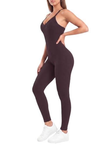VUTRU Women’s Jumpsuits Cross Strap One Piece Bodysuit Sexy Workout Tummy Control Athletic Sleeveless Romper（Dark Brown XL） - Thumbnail 2
