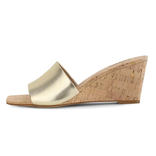 Easyfox Gold Sandals for Women Wedge Heel Sandals Open Toe High Heel Womens Sandals Wedge Heels Slip on Mules Heels Sandals Summer Dress Sandals Size 7 - Thumbnail 4