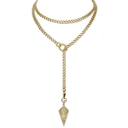 EverGlimp Knight's Shield Slip Chain Choker with Diamond Relief Pendant, Adjustable Long Y-Lariat Necklace for Women in 18K Gold Plated, 39'' - Image 1
