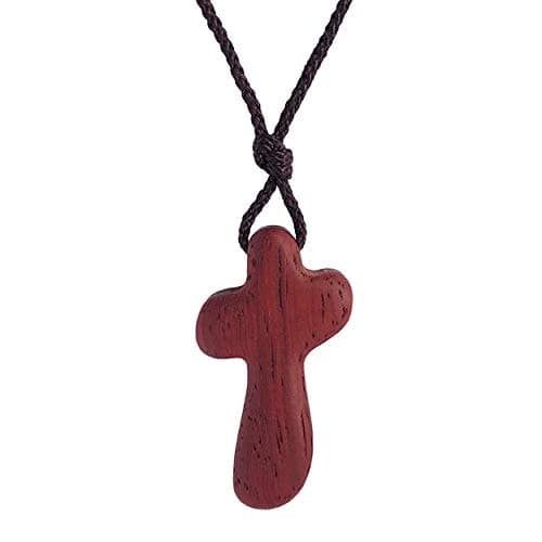 Rehoboth Mahogany Wooden Cross Pendant Necklaces for Women Men Handcrafted Gift Wood Hang from Rearview Mirror Pendant Decoration - Image 1