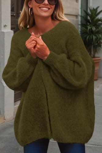 dowerme Women Open Front Cardigans Trendy Fall Long Sleeve Drop Shoulder Soft Knit Slouchy Sweater Spring Outerwear 2026(Army Green,Small) - Thumbnail 6