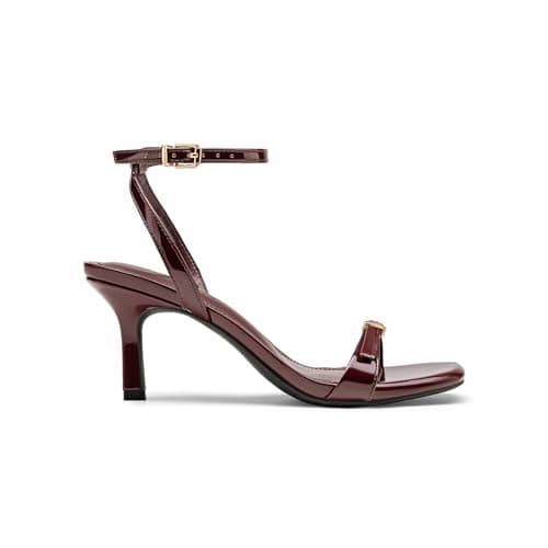Athlefit Kitten Heels for Women Square Open Toe Stiletto Heeled Sandals Ankle Strap Dress Burgundy Heels for Prom Party Wedding Size 6.5 - Thumbnail 6
