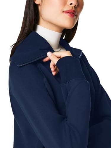 COCOMARTS Womens Crewneck Sweatshirts Zip Up Hoodies Casual Jacket with Pockets 2025 Fall Winter Fahsion Outfits Clothes Navy Blue Medium - Thumbnail 5