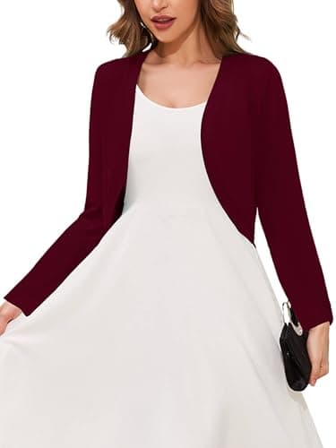 Heymoments Women's Long Sleeve Thin Shrugs for Dresses Open Front Knit Burgundy Medium Lightweight Coat Cropped Tops Shawls and Wraps Cardigan Dressy Sweater Clothes - Image 1