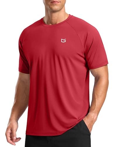Men's Athletic Workout T-Shirts Moisture Wicking Cooling Running Shirts Short Sleeve Performance Tee for Gym Tennis(Red,4XL) - Image 1