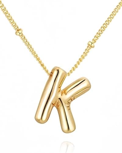Chunyee Bubble Letter Necklace Gold for Women, 18k Gold Initial Necklaces With Gift Package, Ideal Jewelry Gifts - Image 1