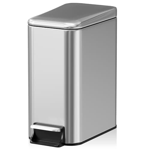 Halituny Small Bathroom Trash Can w/Lid Soft Close, 6 Liter/1.6 Gallon Stainless Steel Garbage Can w/Inner Bucket, Trash Bin Waste Basket for Kitchen, Bedroom, Living Room, Office, Toilet, Silver - Image 1
