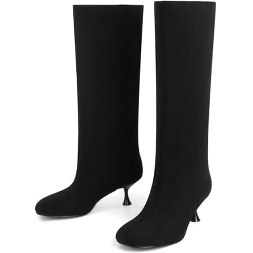 vivianly Women's Wide Calf Suede Knee Boots Pull-On 2.24" Kitten Heel Tall Boots Comfortable Versatile Dress Boots for Formal Daily Wear Black Size 7.5 - Image 1