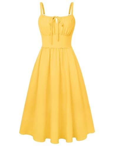 Belle Poque Summer Dress for Women 2026 Sleeveless Sundress Corset Flowy Midi Milkmaid Wedding Guest Dress Yellow Medium - Image 1