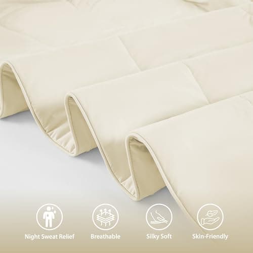 Cooling Comforter King Size, Cooling Blankets for Hot Sleepers, Lightweight Comforter for Summer, Soft Q-Max>0.4 Breathable Cold Blanket for Sleeping, 108x90, Ivory - Thumbnail 4